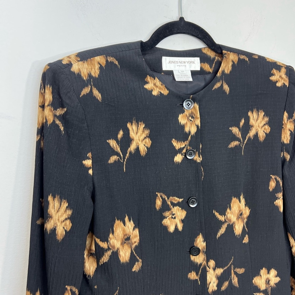 SOLD Jones New York 100% silk Floral Black and tan Women's Jacket blazer 10P - Picture 5 of 13